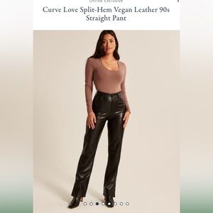 NWT Abercrombie Curve Love Split-Hem Vegan Leather 90s Straight Pant
